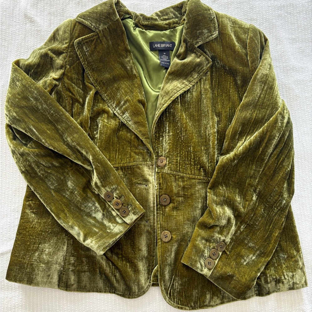 Lane Bryant Olive Crushed Velvet Jacket
